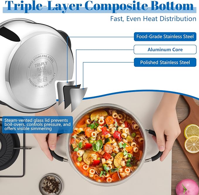 E-far 5Qt Stainless Steel Pot, Stock Pot - Image 3