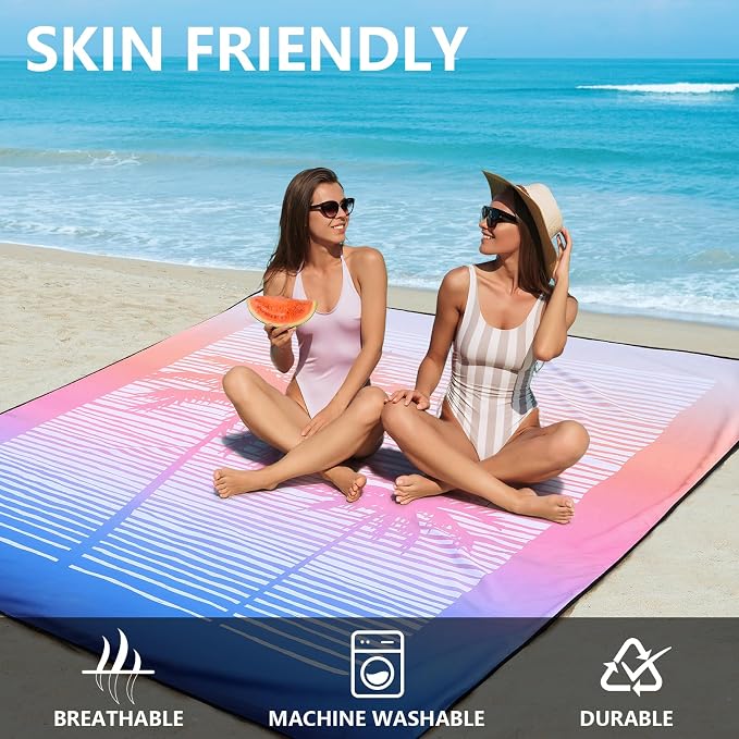 WIWIGO Beach Blanket Waterproof Sandproof Beach Mat 79" X 83"/10'x9'for 2-8 - Image 4