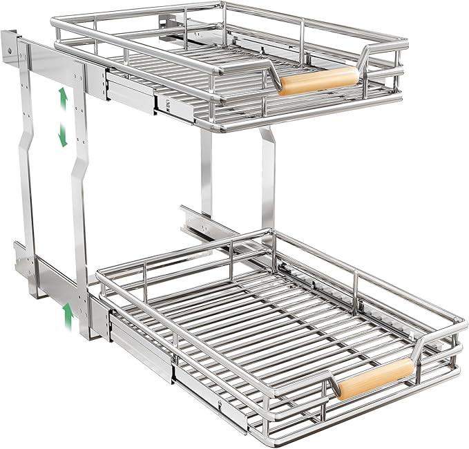 Pull out Cabinet Organizer, 2 Tiers 15"W X 21"D, Heavy Duty Smooth Sliding by Kitstorack