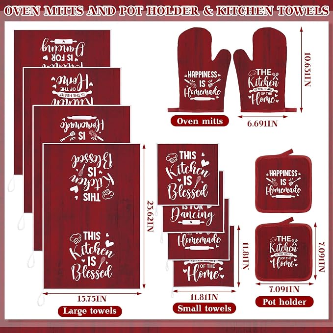 12 Pcs Farmhouse Kitchen Decor Sets 4 Red Kitchen Hand Towels 4 Dish Clothes 2 - Image 3