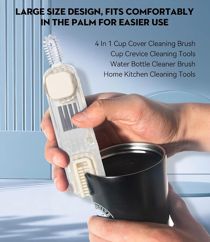 VIDONIO 4 in 1 Cup Lid Gap Cleaning Brush, Mutipurpose Tiny Silicone Cup Holder - Image 4