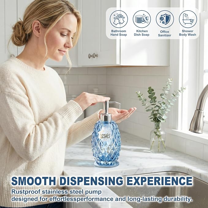 MALACHI Soap Dispenser Set, Crystal-Textured Diamond Glass - Image 4
