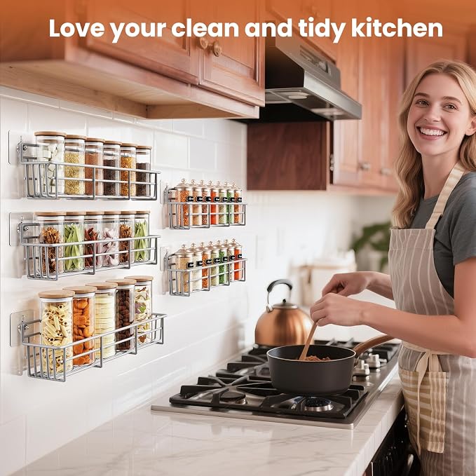 Mystozer 5 Pack Spice Rack Seasoning Organizer Wall Mount, Screw or Adhesive - Image 2