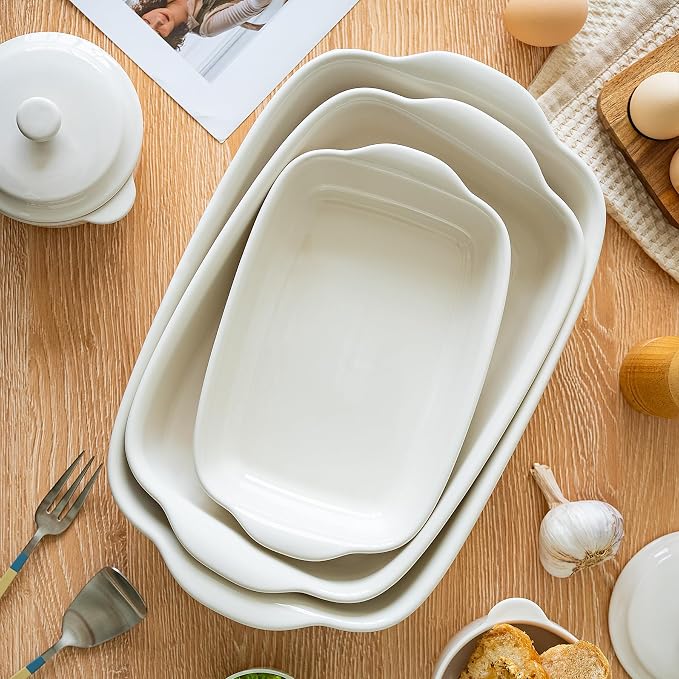 3-Pack Ceramic Baking Dishes Set, Heavy-Duty Oven-Safe Stoneware, Deep - Image 7