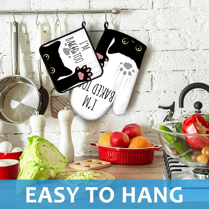 Funny Black Cat Oven Mitts and Pot Holders Sets Heat Resistant 4Pcs Potholders - Image 4