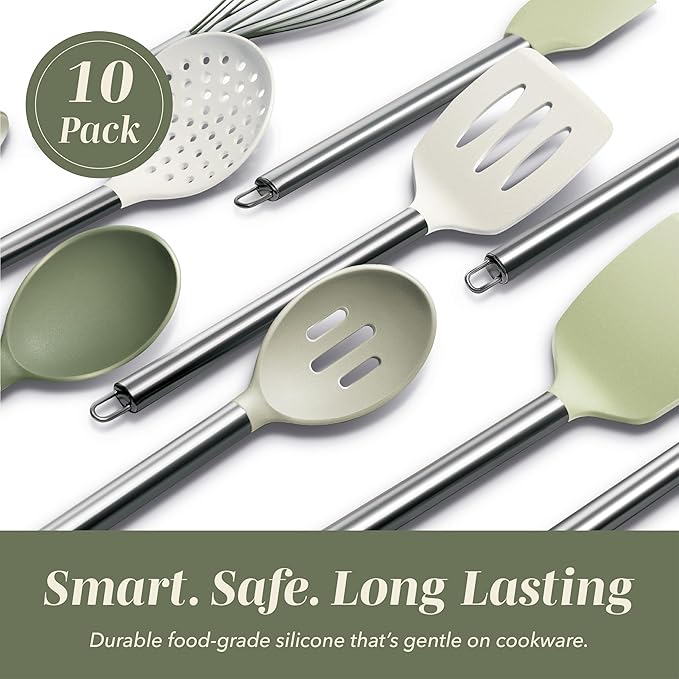 COOK WITH COLOR Silicone Cooking Utensils, Kitchen Utensil Set, Cooking Utensils - Image 3