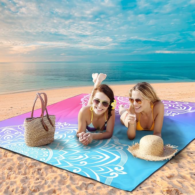 WIWIGO Beach Blanket Waterproof Sandproof Beach Mat 79" X 83"/10'x9'for 2-8 - Image 3