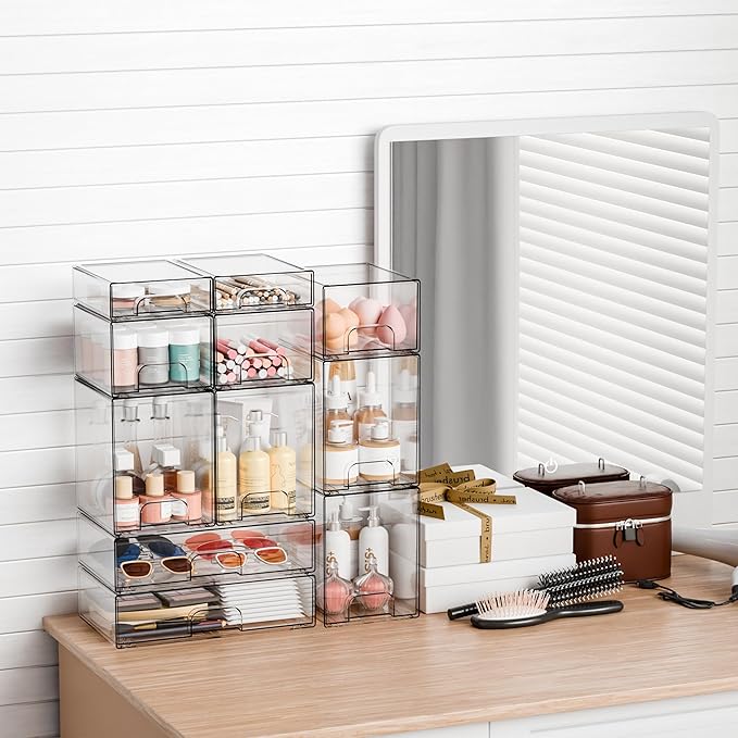 Yieach 8 Pack Small Clear Stackable Storage Drawers, 2.2'' Tall Desk - Image 6