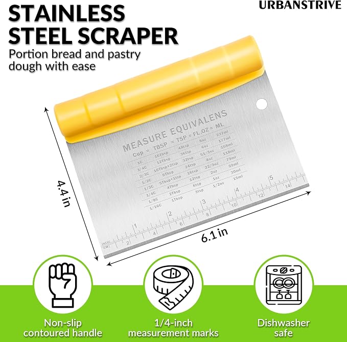 Urbanstrive Bench Scraper for Baking, Stainless Steel Dough Cutter and Scraper - Image 2
