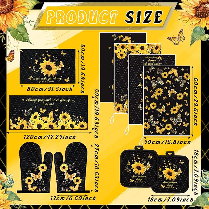 Fourluoo 10 Pcs Sunflower Butterfly Kitchen Dish Towels Rugs Oven Mitts and Pot - Image 3