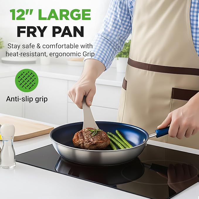 NutriChef 12" Fry Pan With Lid - Image 7