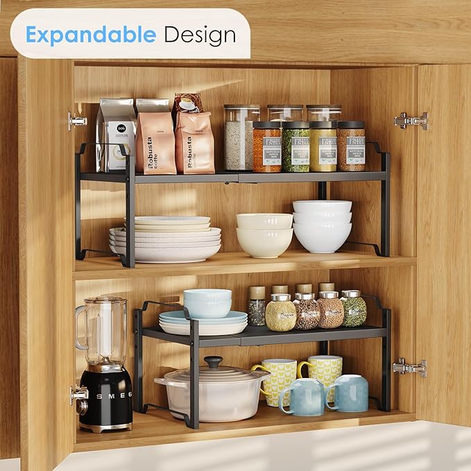 2 Pack 11” Width Expandable Kitchen Cabinet Organizer Shelves, Metal Kitchen - Image 4