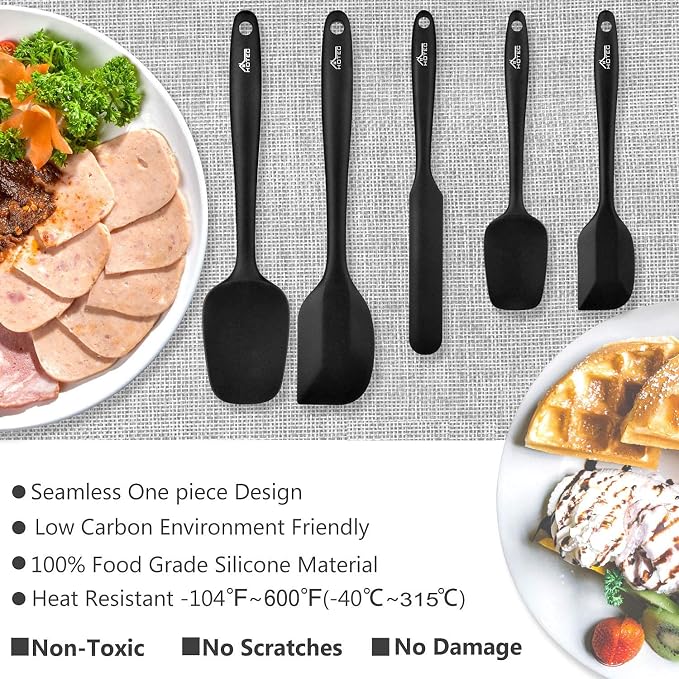 HOTEC 600℉ Heat Resistant BPA-Free Silicone Rubber Spatula Set, Kitchen Cooking - Image 6