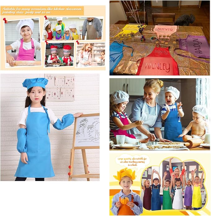 Kids Apron Set Chef Hat Sleeve Outfit Costume Toddler Girl Boy Aprons Cooking - Image 5