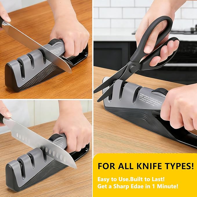 Knife Sharpener, 5 Adjustable Angle, 3 in 1 Professional Chef's Kitchen Knife - Image 4