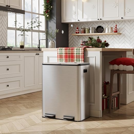 WLIVE 2 x 8 Gallon Dual Compartment Trash Can Stainless Steel, Pet-Proof Double - Image 8