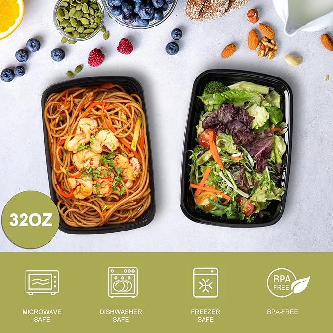 Ezalia 50 Pack- Meal Prep Containers 32oz, Plastic Food Prep Containers Reusable - Image 2