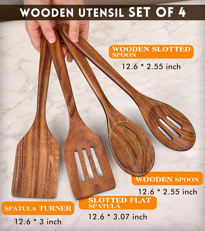 4Pcs Wooden Spatula for Cooking, Acacia Wooden Spatula for Kitchen Use - Image 2