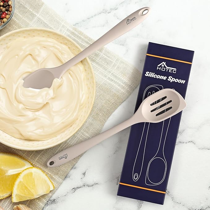 HOTEC Heat Resistant Silicone Cooking Spoon Spatula, Large Kitchen Solid and - Image 6