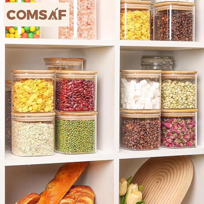 ComSaf 0.7 Qt Glass Food Storage Jars Set of 9, Pantry Organization Jar - Image 9