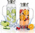 2 Pack Glass Pitcher with Lid and Handle, 68oz 2 Liter Borosilicate Glass Water by Unknown