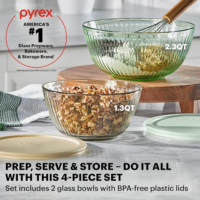 Pyrex Colors Sculpted Tinted Small/Medium Glass Mixing Bowls - Image 2