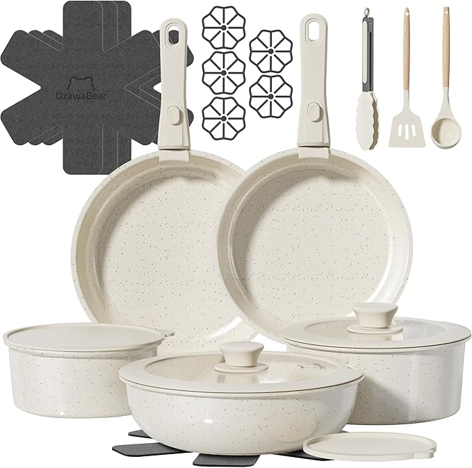 23 Pcs Pots and Pans Set Non Stick, Ceramic Cookware Set Non Toxic by OzawaBear