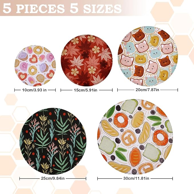 5-Size Reusable Beeswax Bowl Covers - Image 2