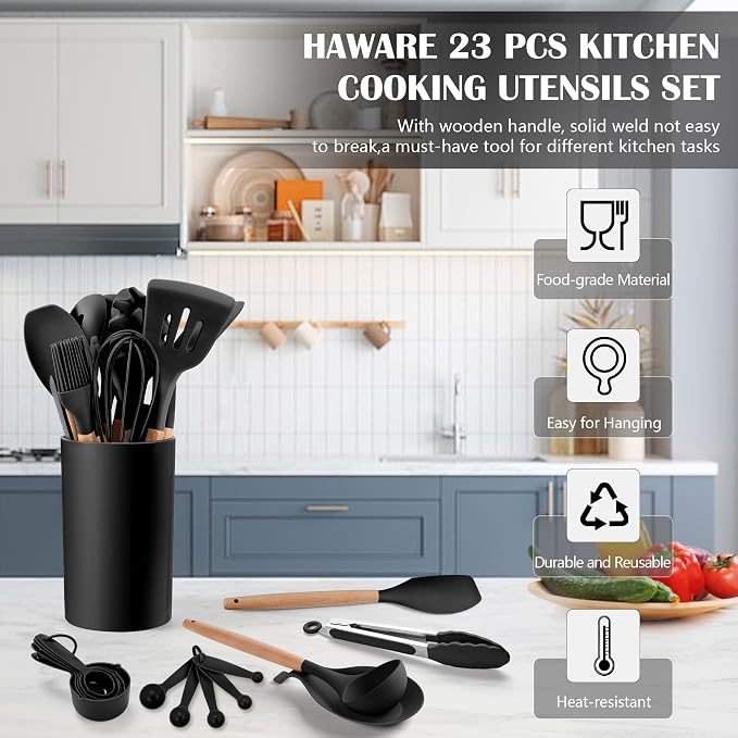 HaWare Kitchen Cooking Utensils Set, 23-Piece Silicone Kitchen Utensils Spatula - Image 3