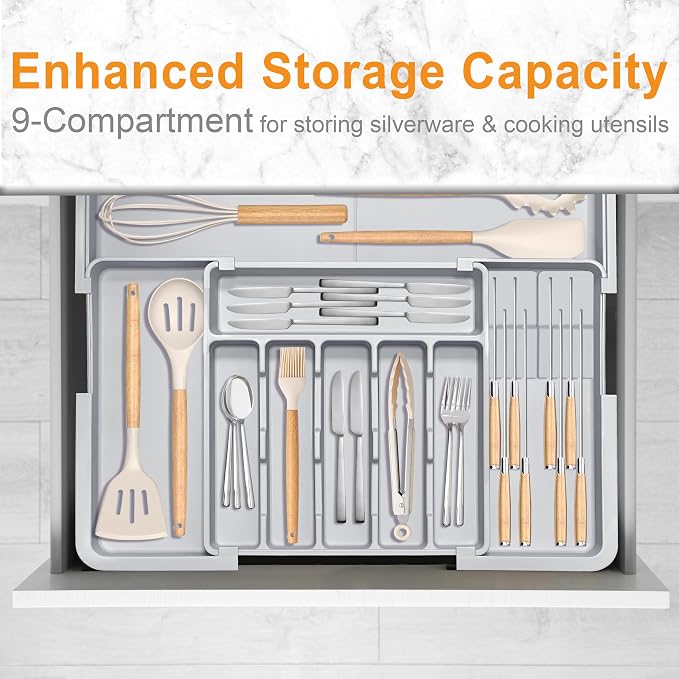 Silverware Drawer Organizer for Kitchen, Adjustable Utensil Drawer Organizer - Image 4