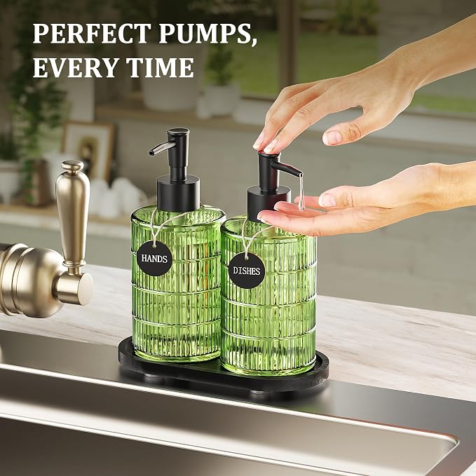 MASADI Soap Dispenser Set with Bamboo Tray, Dish and Hand Soap Lotion Dispenser - Image 4