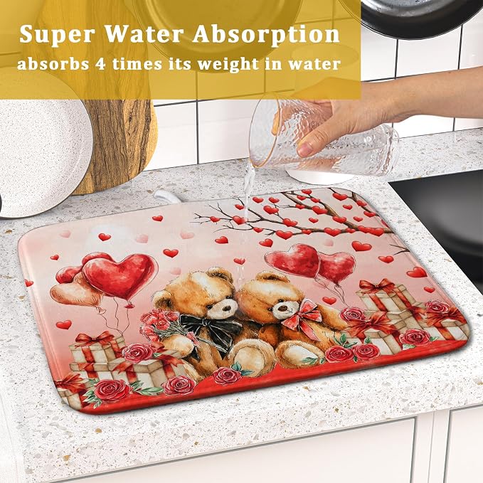 Valentines Day Dish Drying Mat Bear Lover Absorbent Kitchen Drying Mats - Image 7