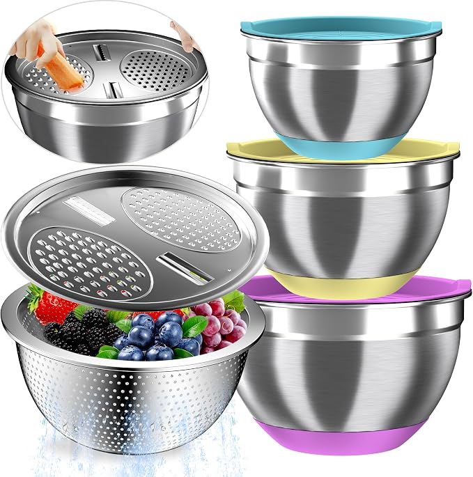 Nicdiet Mixing Bowls with Airtight Lids, Stainless Steel Mixing Bowl Set with 3 by AUFETQ