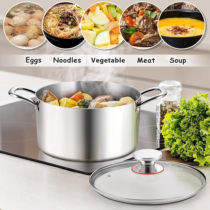E-far 6 Quart Stock Pot, Tri-Ply Stainless Steel Cooking Pot - Image 4