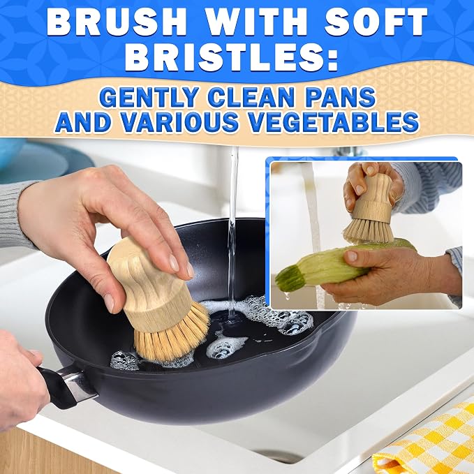 5 Pcs Bamboo Dish Brush Set – Bamboo Dish Scrubber - Image 8