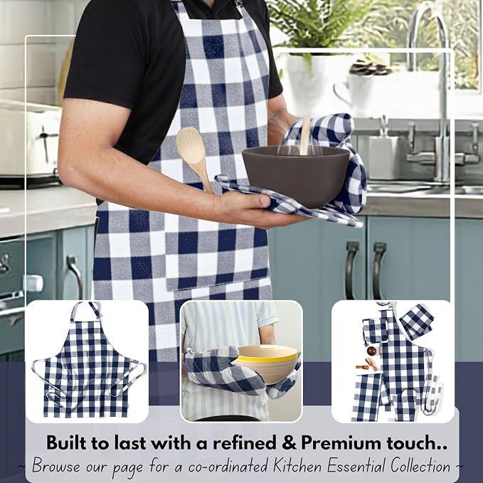 Native Fab Buffalo Plaid Check Oven Mitts and Pot Holders Set of 4, 100% Cotton - Image 5
