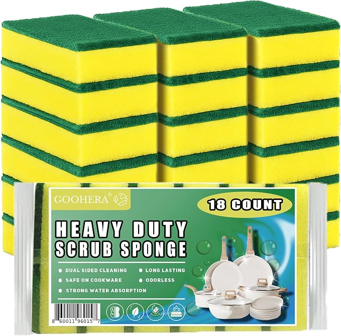 Heavy Duty Scrub Sponge for Cookware, Dual-Sided Cleaning Pot Scrubber by GooHeraInc