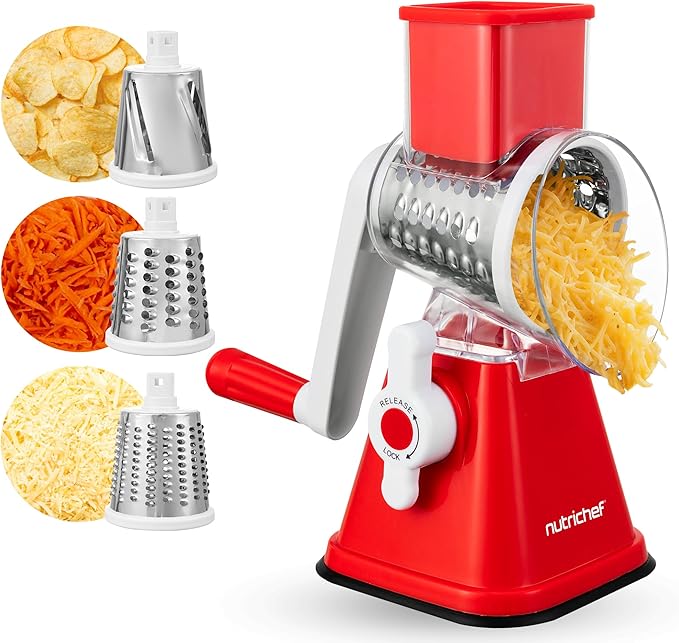 Nutrichef 3 in 1 Cheese Grater & Shredder | Strong Suction Base, Rotary Handle by NutriChef%E2%84%A2Kitchen