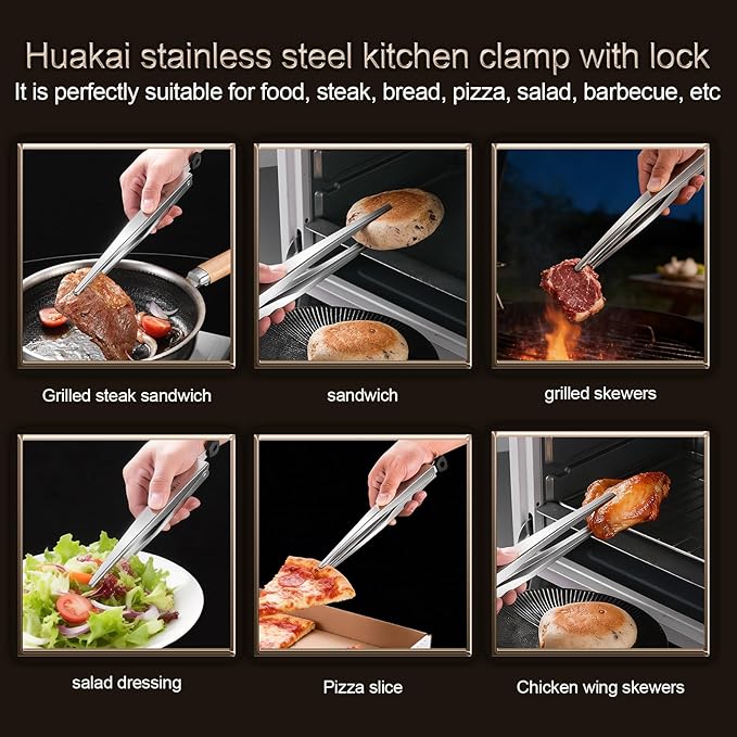 Locking Stainless Steel Kitchen Tongs, 12-inch Grill Tongs, Heat-Resistant up - Image 3