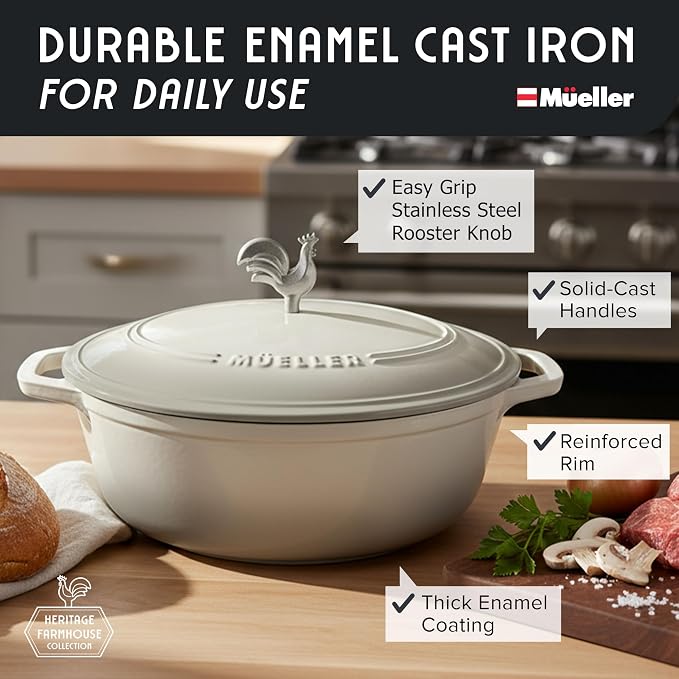 MUELLER HOME 5.5 Quart Enameled Cast Iron Oval Dutch Oven - Image 2