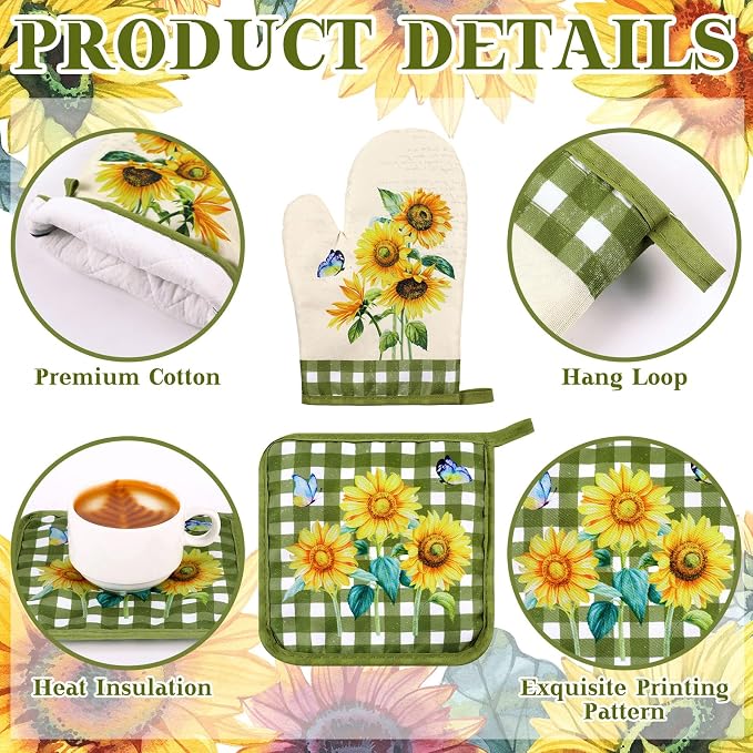 Leinuosen 6 Novelty Sunflower Kitchen Towels Kitchen Decor and Accessories Set - Image 5