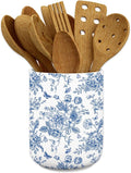 JarThenaAMCS Chinoiserie Floral Ceramic Utensil Holder Blue Flower Butterfly by JarThenaAMCS