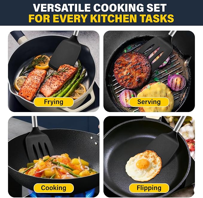2 Pack Silicone Spatula Set, Solid & Slotted Turner - Image 7