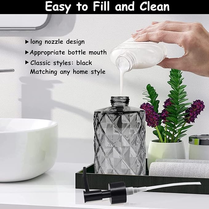 Glass Soap Dispenser with Black Plastic Pump, 12oz Refillable Liquid Hand Soap - Image 3