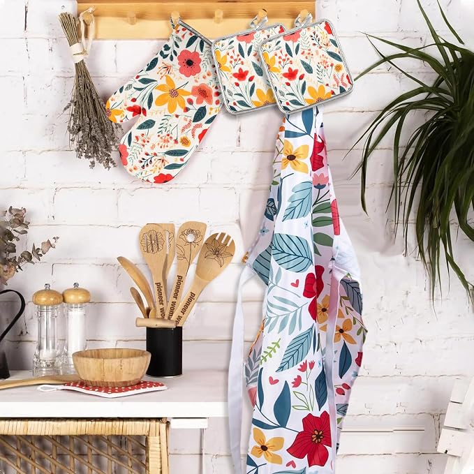 8 Pcs Kitchen Stuff Accessories Include 5 Cute Wooden Spoons & 1 Floral Kitchen - Image 4