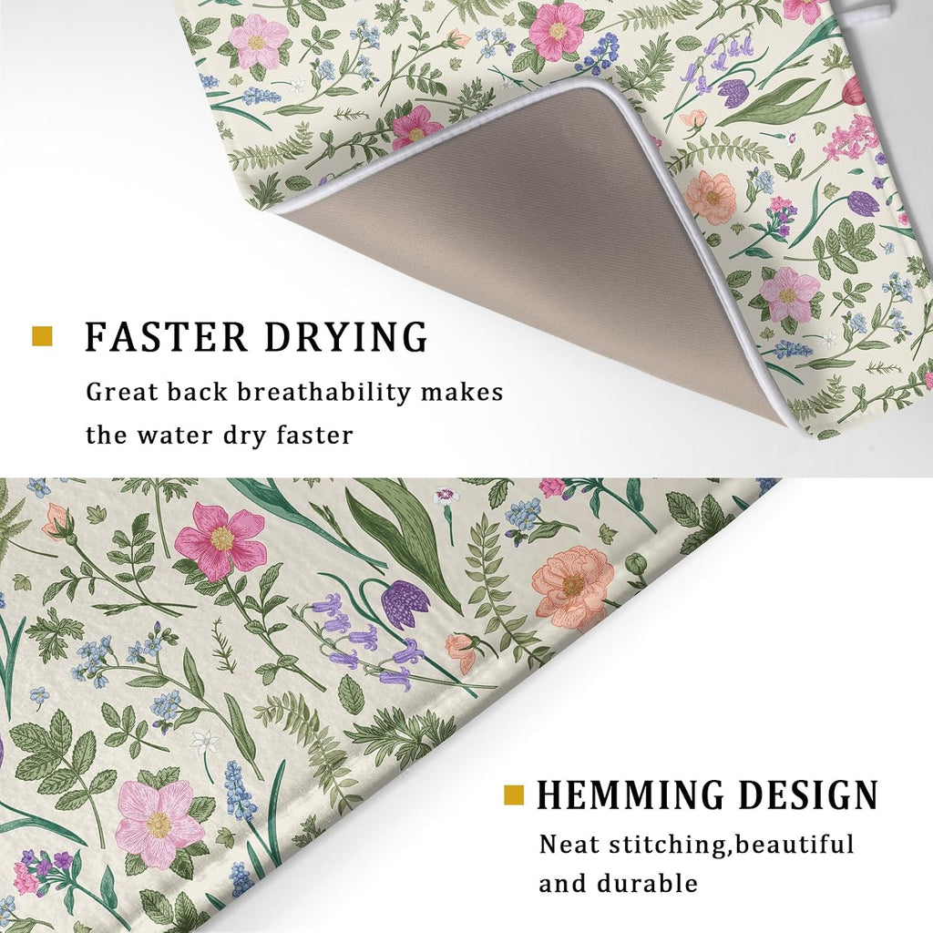Spring Floral Dish Drying Mat for Kitchen Counter 18x24 Pink Sage