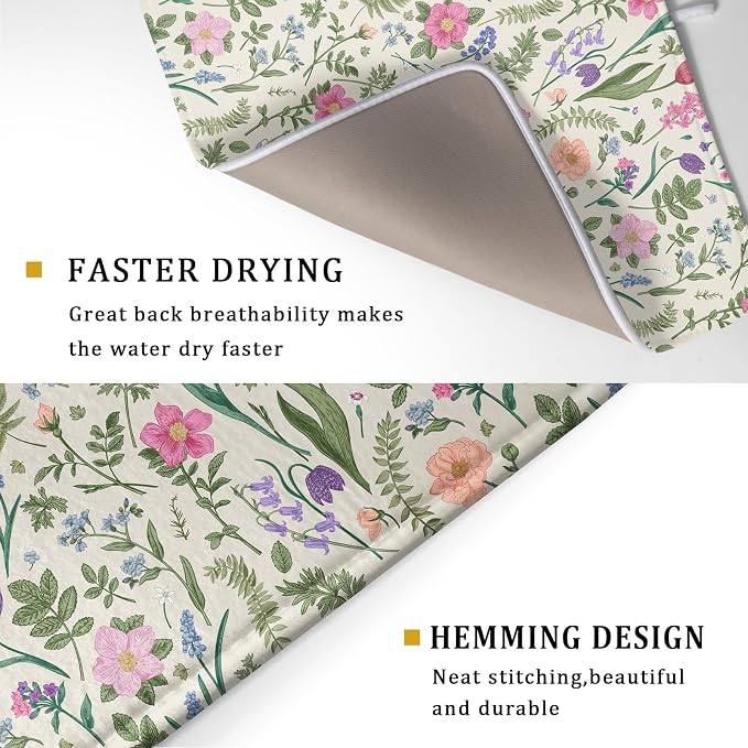 Spring Floral Dish Drying Mat for Kitchen Counter 18x24 Pink Sage Green Flower - Image 3