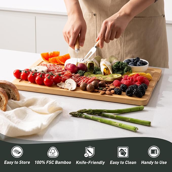 Bamboo Cutting Board Set Non Slip Feet - Image 8