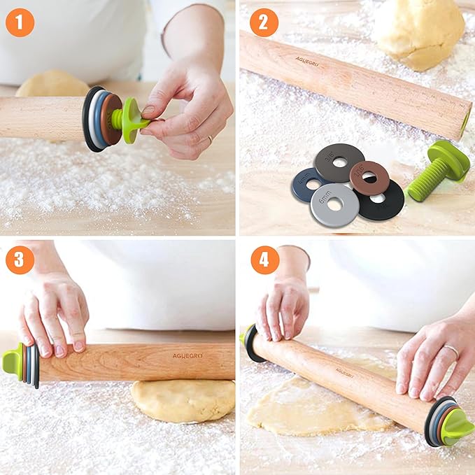Rolling Pin with Adjustable Thickness Rings and Pastry Baking Mat Dough - Image 5