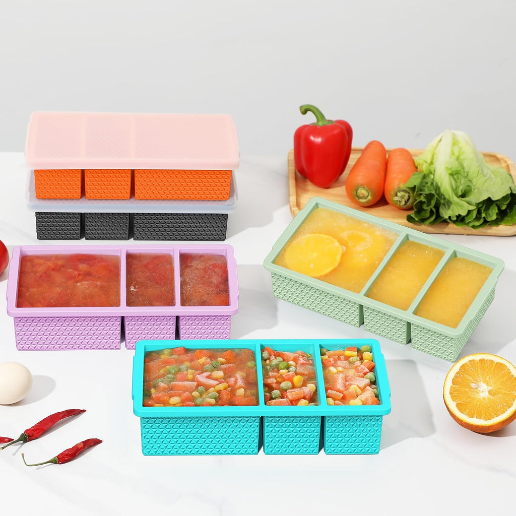 Silicone Freezer Trays with Lid (2-Pack), 1-Cup & 2-Cup Silicone Molds